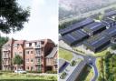 Left: a CGI of the 68 homes plan for Beaufort Park. Right: a CGI of what Shinfield Studios will look like once built. Credit: Taylor Wimpey / Shinfield Studios Ltd