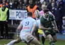 Johnny Williams tries to keep the ball alive against Bedford Blues