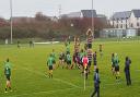 Action from Bracknell's (green) defeat at Old Patesians on Saturday.