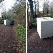 Dangerous concrete blocks dumped in public path on Hawthorn Lane