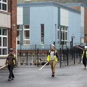 Workers at Abbey Lane Primary School in Sheffield, which has been affected with sub-standard concrete