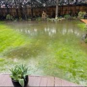 A flooded garden in Newell Green