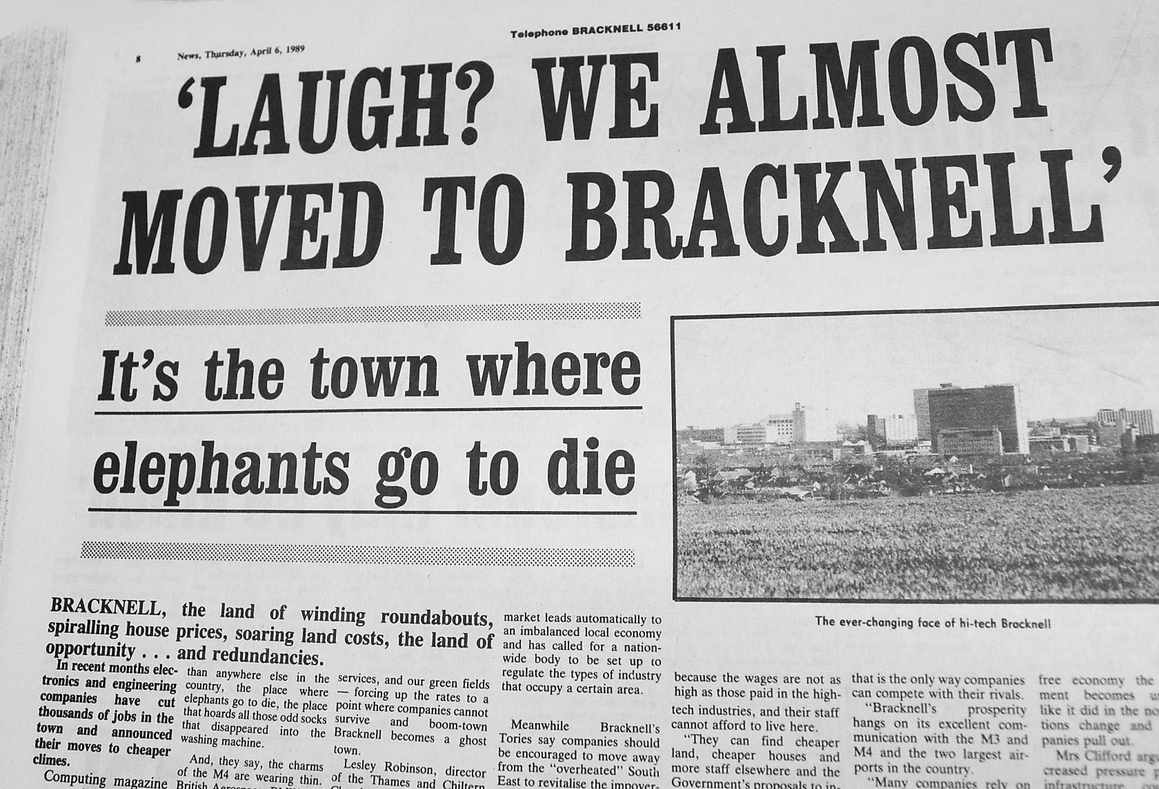 ELEPHANT GRAVEYARD: Bracknell was making the headlines in 1989