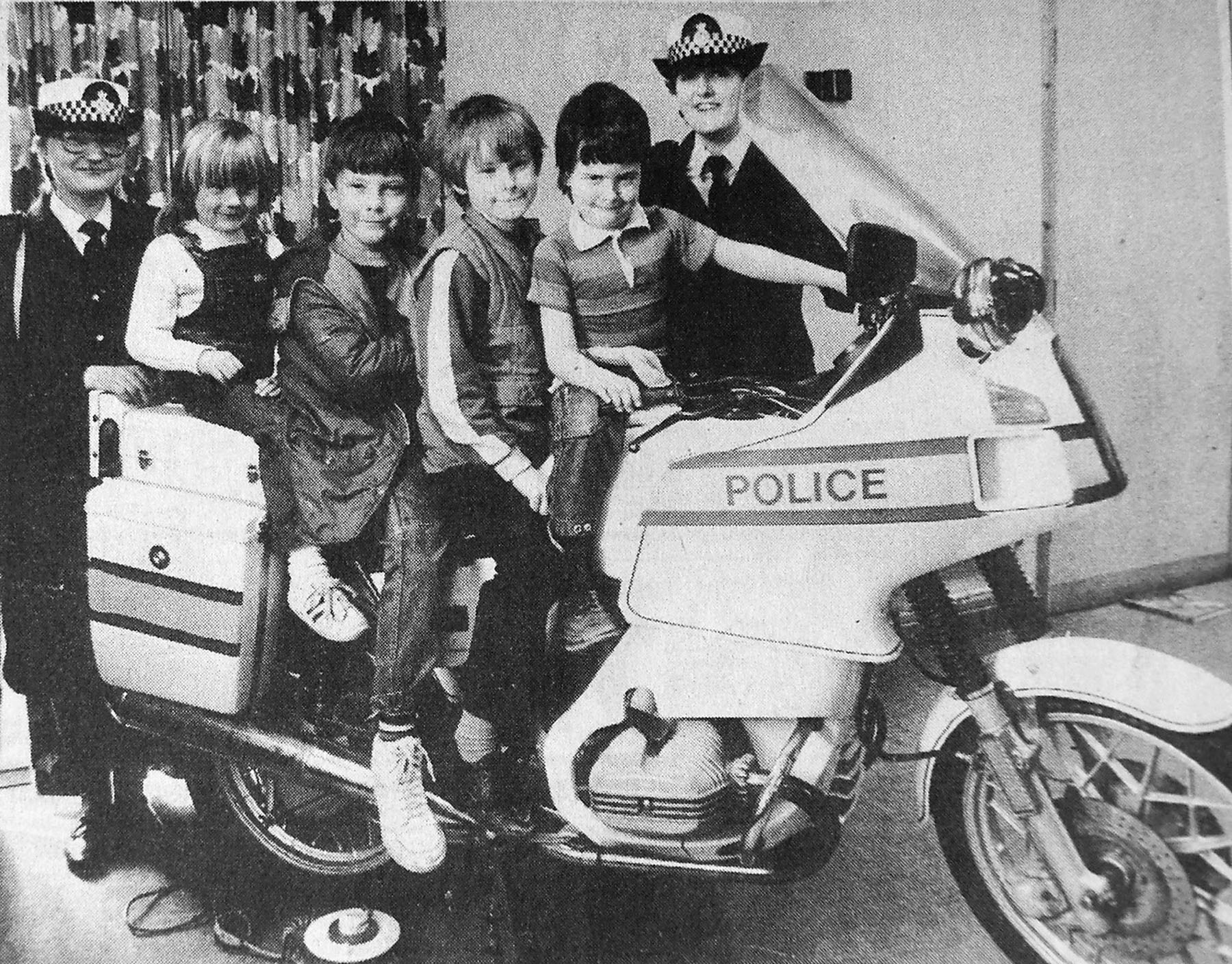 BLUES AND TWOS: A police motorcycle visited a playgroup
