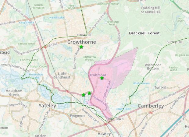 Bracknell News: The G47 0 Postcode, which covers the eastern half of Sandhurst and Owlsmoor. Credit: Bracknell Forest Council