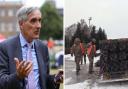 Left: Wokingham MP John Redwood. Right: The delivery of a consignment of international technical aid from Great Britain to the armed forces of Ukraine.