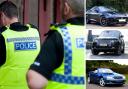 File photos of a Range Rover, Jaguar and Mercedes beside police