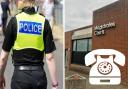 Stock images of police and a telephone and Reading Magistrates Court