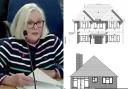 Pauline Grainger spoke against plans for a three-storey house (top right) that would replace a bungalow (bottom right)