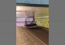Runaway trampoline spotted in an underpass in central Bracknell after Storm Henk hits