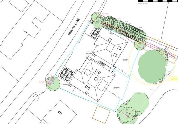 Bracknell News: Block plan for the two new houses at 8a Priory Lane Bracknell.  Credit: MCS Design Architecture Services