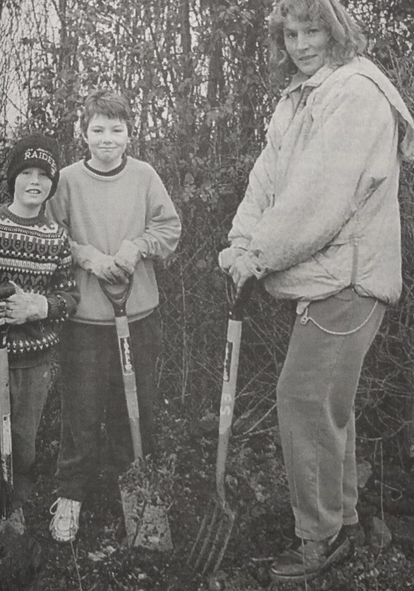 Mum, Pamela Davidson, with Gav and Kim planting some trees 