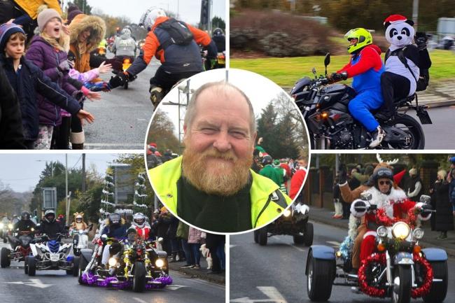 Centre: Ben Spiller, co-founder of Reading Toy Run, who passed away in April, surrounded by pictures of Sunday's Toy Run in his memory taken by Paul King and Matt Emmett
