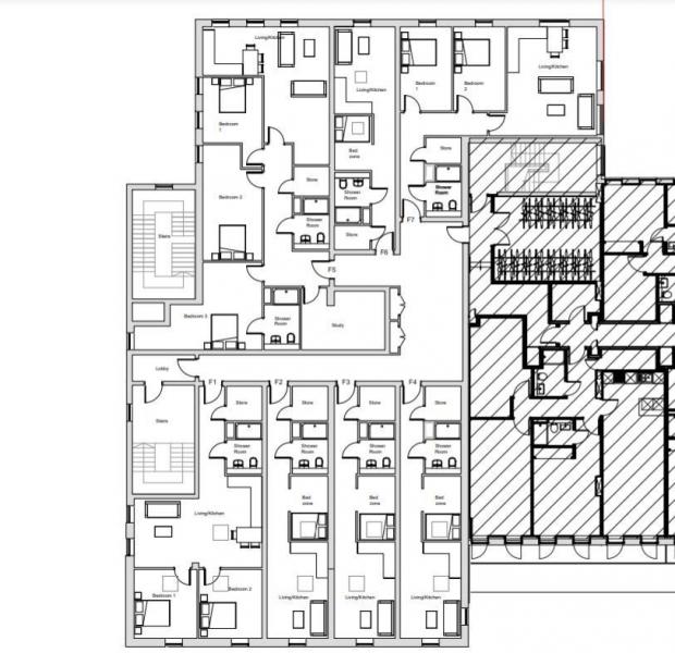 Bracknell News: Floor plans for the seven flats plan on the first floor of the old Peacocks unit in High Street, Bracknell. Credit: Criterion Capital