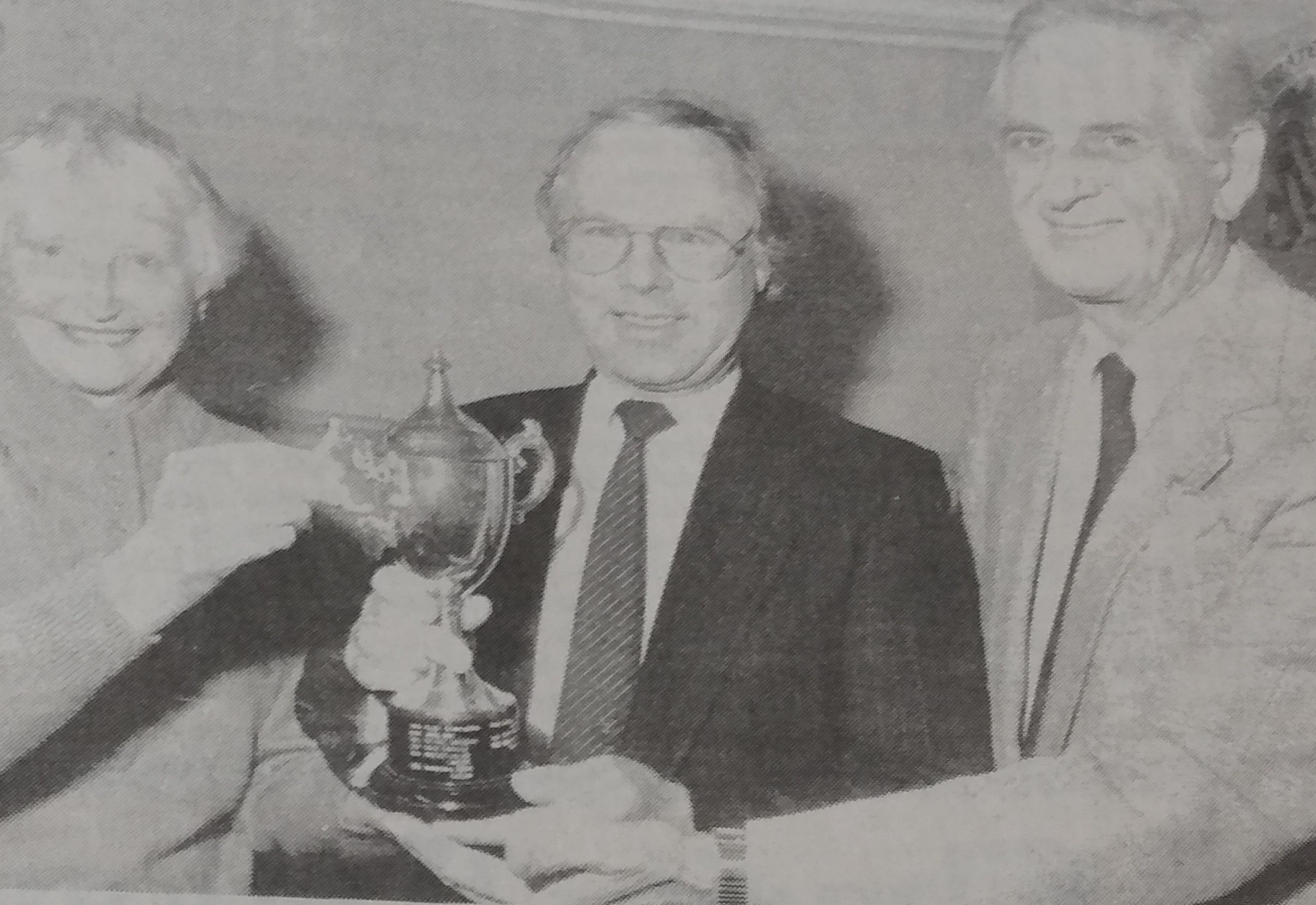 Dennis Golding (centre) with his Warfield prize which he won in 1993