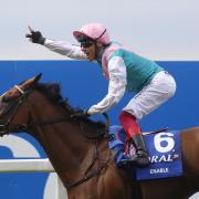 Frankie Dettori and Enable win The Coral-Eclipse Race run during Coral-Eclipse Day of the Coral Summer Festival at Sandown Park Racecourse, Esher..