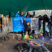 Year 5 pupils and staff out at Crown Wood Primary School's 'Forest School' in Bracknell. Pictured are Headteacher Grant Strudley, Susan Thomas, and Mrs Caroline Winchcombe (both Deputy Headteachers).  Credit: Crown Wood Primary School