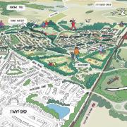 An aerial Visualisation of the 2,500 home \'Twyford Gardens\' proposal. Credit: Berkeley Group