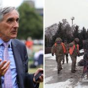 Left: Wokingham MP John Redwood. Right: The delivery of a consignment of international technical aid from Great Britain to the armed forces of Ukraine.