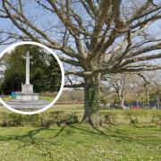 Finchampstead War Memorial (inset). The Parish Council want to move it to the memorial park.