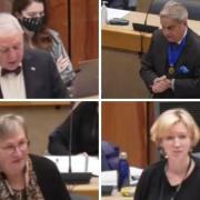 Councillors John Halsall, Parry Batth, Prue Bray and Sarah Kerr during the debate over Wokingham Borough Council's budget. Credit: WBC / YouTube