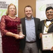 Sustainable Energy Officer, Hazel Hill and The Mayor of Bracknell Forest (left) and Cllr Ankur Shiv Bhandari (right) attended to collect the award