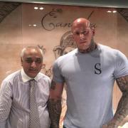 Sunil Chopra, who runs Sultan Café, and bodybuilder Martyn Ford