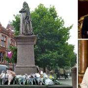 Flowers laid at Queen Victoria Statue, outside the Town Hall in Reading, to pay respect to Queen Elizabeth II