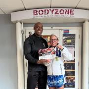 Carrie Annis with Bodyzone gym owner Sid Bourne.