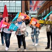 Striking teachers campaign in The Lexicon, Bracknell, 2 May 2023