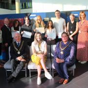 Staff and students from Bracknell and Wokingham College with the Mayors of Bracknell Forest and Bracknell Town