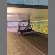 Runaway trampoline spotted in an underpass in central Bracknell after Storm Henk hits