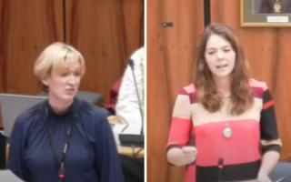 Councillors Sarah Kerr (Liberal Democrats) and Laura Blumenthal (Conservatives) clash over the White Ribbon motion. Credit: Wokingham Borough Council / Youtube