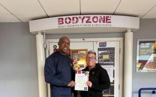 Carrie Annis with Sid Bourne, the owner of BodyZone gym at Bracknell Leisure Centre. Credit: BodyZone