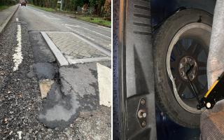 Chris Kelly's alloy rim was damaged by a pothole on Chavey Down Road