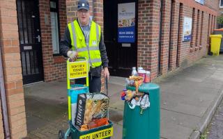Gordon Allen with the 'forgotten' bin on Horndean Road