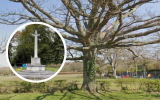 Finchampstead War Memorial (inset). The Parish Council want to move it to the memorial park.