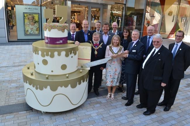 The Mayors of Bracknell Forest and Bracknell Town, Cllr Alvin Finch and Cllr Sandra Ingham, with Cllr Paul Bettison and Cllr Marc Brunel-Walker from Bracknell Forest Council, The Lexicon General Manager Rob Morris and other key stakeholders celebrate the 